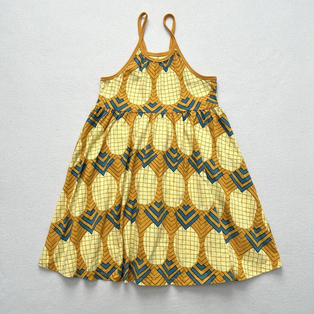 Tea Collection Girl Spaghetti Strap Trapeze Cotton Gold Yellow Pineapple Dress 7